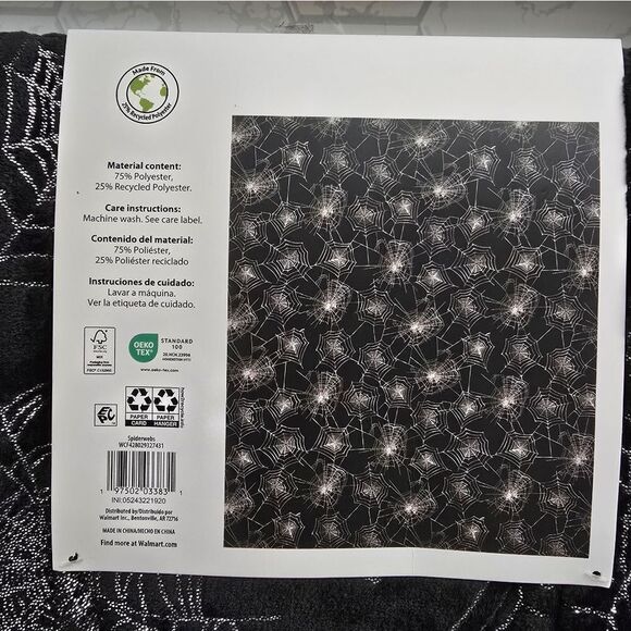 Halloween velvet plush throw blanket- Black w Silver Metallic Spiderwebs- 50x60 - Picture 8 of 8